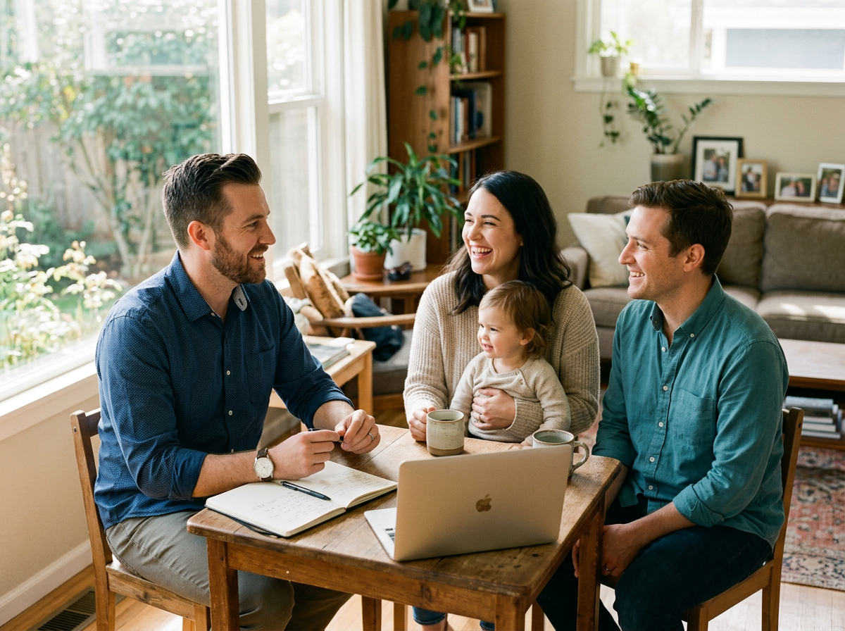 Alex Do talking with a family about their insurance coverage